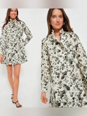Tuckernuck Faded Roses Tate Floral Ruffle-Trim Long Sleeve Dress